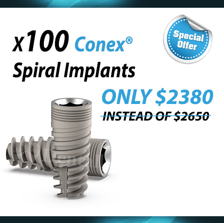 100 Conex Spiral Dental Implants Kit Internal Hex
